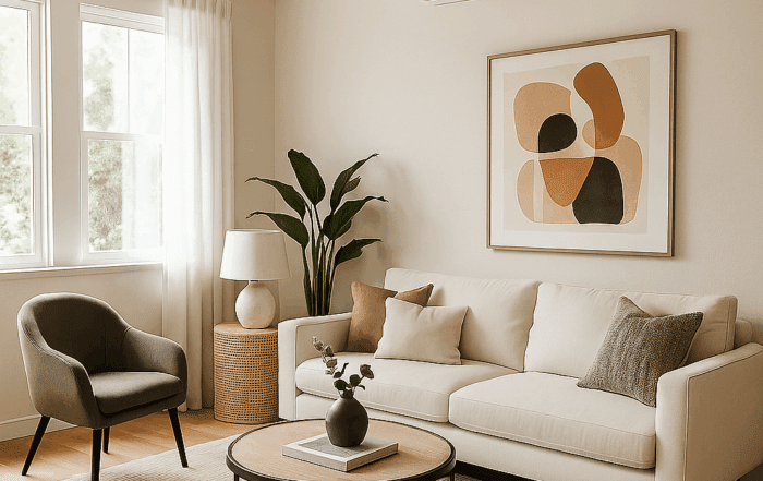 High-wall heat pump heating a bright modern New Zealand living room