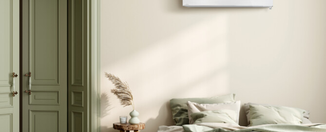 White Mitsubishi Electric high wall heat pump sized for a New Zealand bedroom